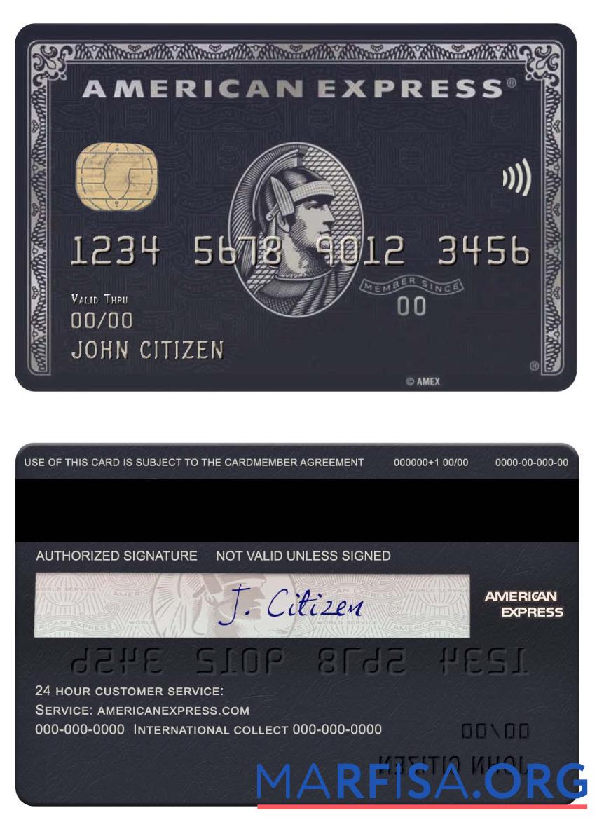 Realistic USA JP Morgan Chase bank american express black card example